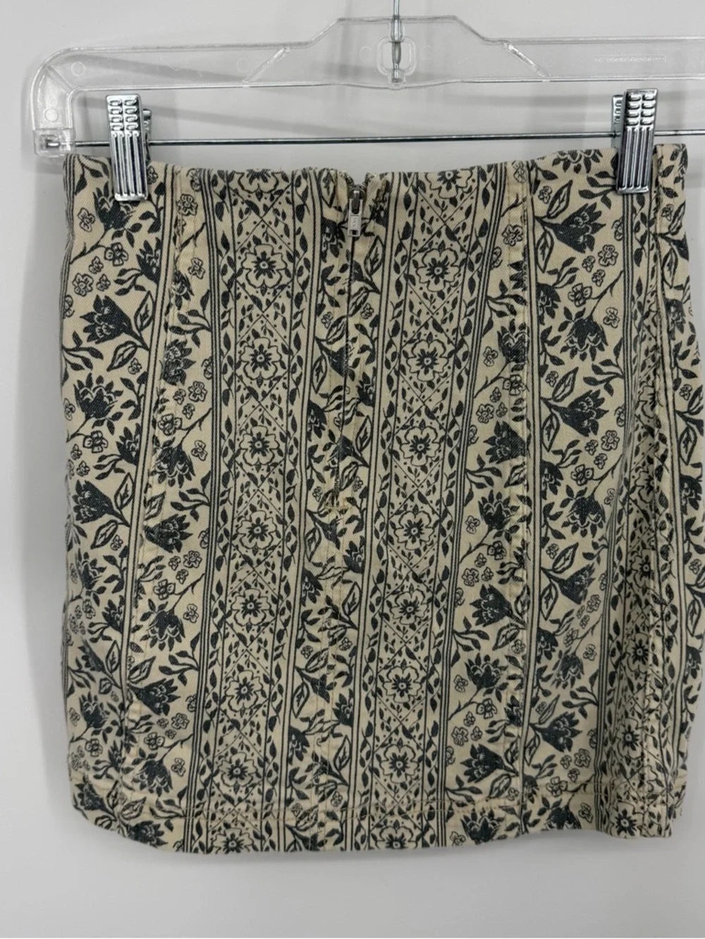 Free People Modern Femme Novelty Denim Mini Skirt Macadamia Combo floral print 0